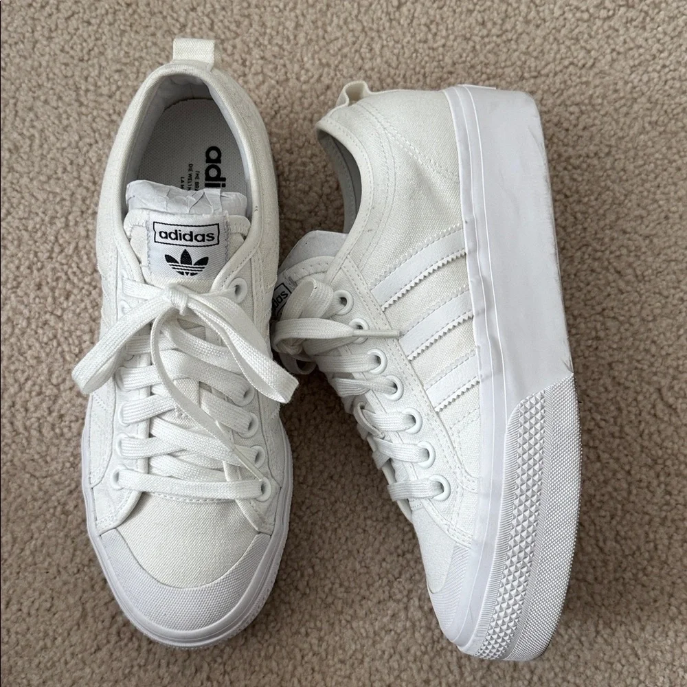 Adidas Nissa Platform White Canvas Sneakers - Picture 4 of 10